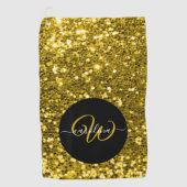 Stilvolle monogramm goldene Glitzer schwarz Golfhandtuch (Vorderseite)