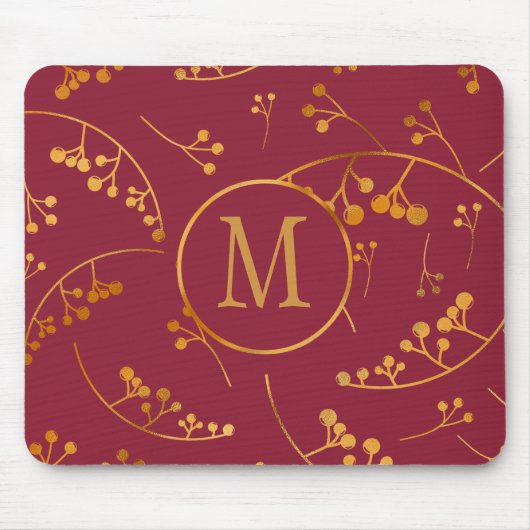 Stilvolle monogramm Goldmarsala-Rosa-Beerenmuster Mousepad (Vorne)