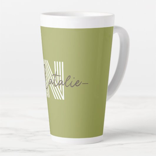 Stilvolle Monogramm-Initial- und Kalligraphie-Oliv Milchtasse (Rechte Ecke)