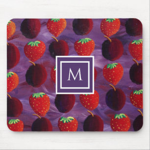 Stilvolle Monogramm-Initiale Pflaumen und Erdbeere Mousepad