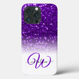 Stilvolle Monogramm lila Glitzer Name weiß Case-Mate iPhone Hülle