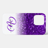 Stilvolle Monogramm lila Glitzer Name weiß Case-Mate iPhone Hülle (Rückseite (Horizontal))