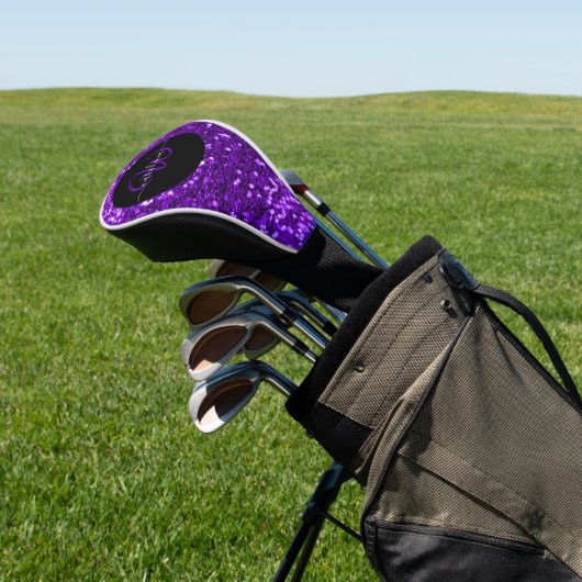 Stilvolle Monogramm lila Glitzer schwarz Golf Headcover (In SItu)