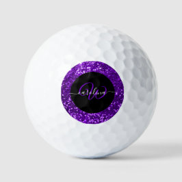 Stilvolle Monogramm lila Glitzer schwarz Golfball