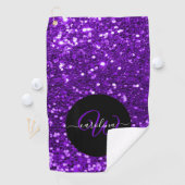 Stilvolle Monogramm lila Glitzer schwarz Golfhandtuch (Insitu)