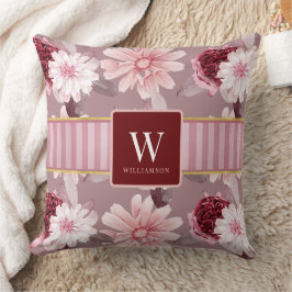 Stilvolle Monogramm Name Magenta Pink Floral Strei Kissen