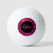 Stilvolle monogramm rosa Glitzer Name schwarz Golfball (Vorderseite)