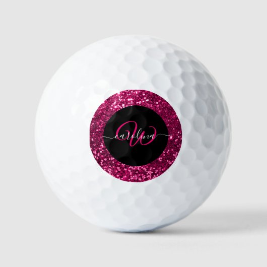 Stilvolle monogramm rosa Glitzer Name schwarz Golfball (Vorderseite)