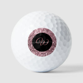Stilvolle Monogramm Rose Gold Glitzer Name schwarz Golfball