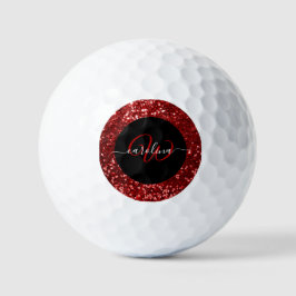 Stilvolle monogramm rote Glitzer schwarz Golfball