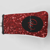 Stilvolle monogramm Roter Glitzer Name Black Golf Headcover (Vorderseite)