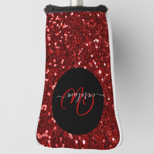 Stilvolle monogramm Roter Glitzer Name Black Golf Headcover (Rotieren 90)