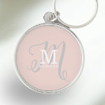 Stilvolle Monogramm und Name Kalligrafie Pink Schlüsselanhänger<br><div class="desc">Ein wunderschöner feminininer Schlüsselanhänger mit elegantem Stilnamen und Monogramm mit klassischen Serifen und einer verzierteren Skriptkalligraphie in einem ausgewogenen und schönen Layout. Die drei Elemente verschmelzen mit einer ausgeklügelten Harmonie und kreieren Ihr eigenes Markenlogo. Hier zeigt sich ein trendiger,  rot-rosa Hintergrund mit Monogrammelementen in weiß und hellgrau.</div>