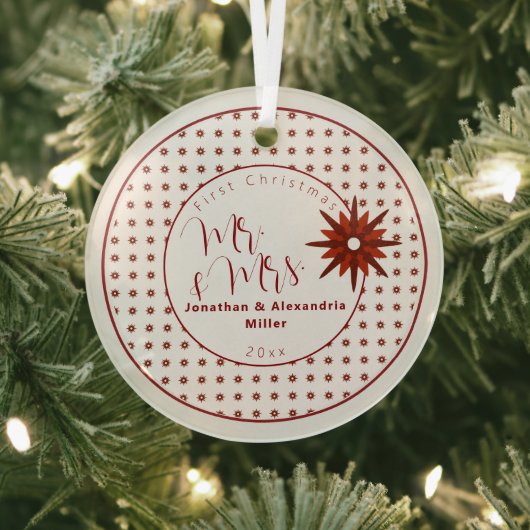 Stilvolle Mr. & Mrs. | Roter Schneeflocken Ornament Aus Glas (InSitu)