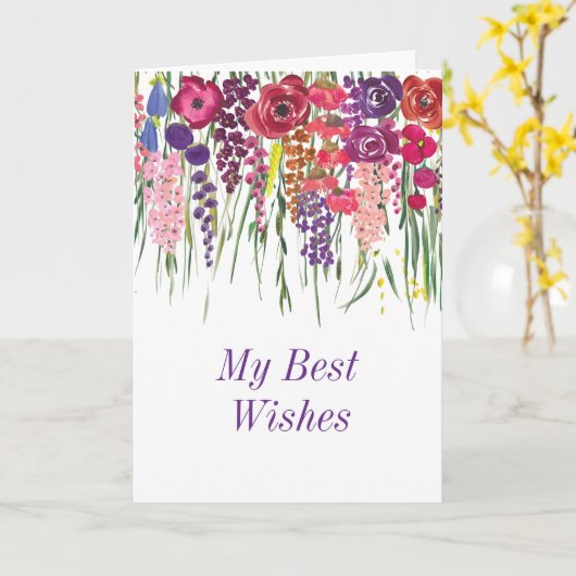 Stilvolle Multiflorale Drop "Best Wishs" Karte (Gelbe Blume)