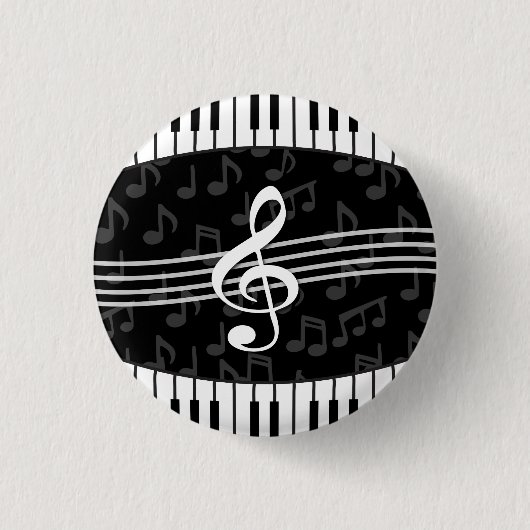 Stilvolle Musiknote Treble Clef und Piano Keys Button (Vorderseite)
