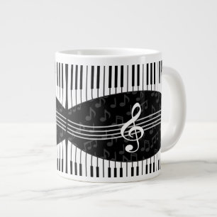 Stilvolle Musiknoten Treble Clef und Piano Keys Jumbo-Tasse