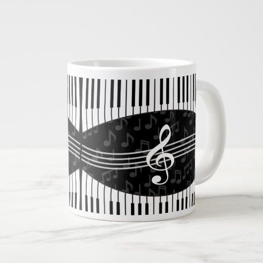 Stilvolle Musiknoten Treble Clef und Piano Keys Jumbo-Tasse (Vorderseite Rechts)