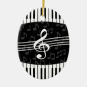 Stilvolle Musiknoten Treble Clef und Piano Keys Keramikornament (Vorne)