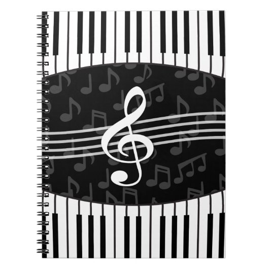 Stilvolle Musiknoten Treble Clef und Piano Keys Notizblock (Vorderseite)