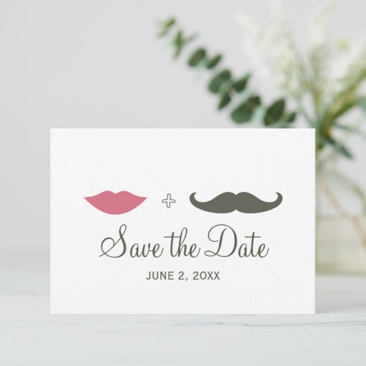 Stilvolle Mustache und Lips Save the Date (Stehend Vorderseite)