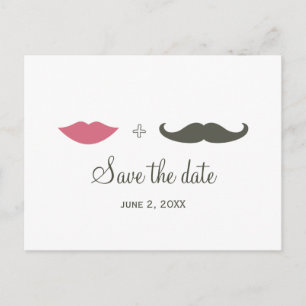 Stilvolle Mustache und Lips Save the Date Ankündigungspostkarte