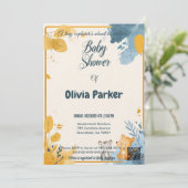 Stilvolle Mustard Yellow und Slate Blue Aquarell Einladung (Stehend Vorderseite)