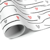 Stilvolle Muster für rote graue Herzen und Strippe Geschenkpapier (Rolleneckpunkt)