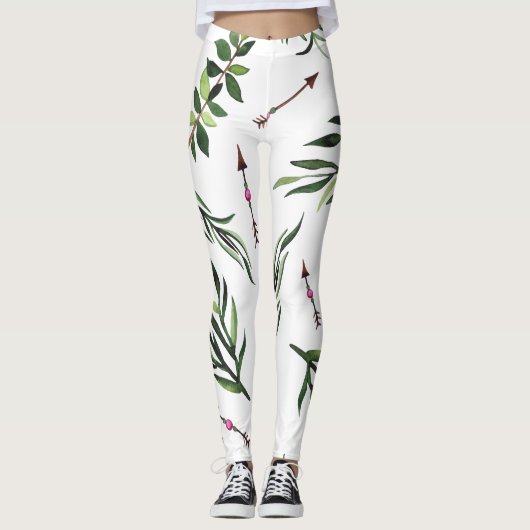 Stilvolle Natur Elegance Rosa & Grüne Blätter Pfei Leggings (Vorderseite)