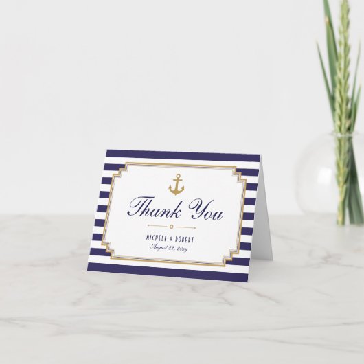 Stilvolle Nautic Striping Danke Note Card (Vorderseite)