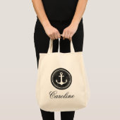 Stilvolle Nautical Black Anchor Ihr Name Tote Bag Tragetasche (Vorderseite (Produkt))