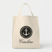 Stilvolle Nautical Black Anchor Ihr Name Tote Bag Tragetasche (Vorne)