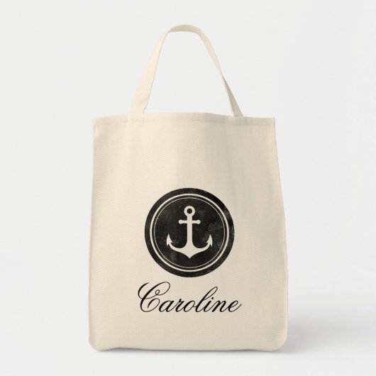 Stilvolle Nautical Black Anchor Ihr Name Tote Bag Tragetasche (Vorne)