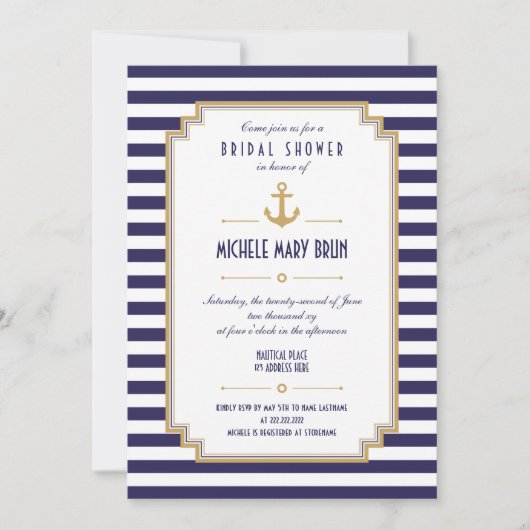 Stilvolle Nautical Bridal Dusche Einladung (Vorderseite)