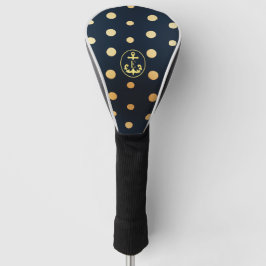 Stilvolle Nautical Navy Blue & Gold Anchor Monogra Golf Headcover