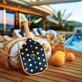 Stilvolle Nautical Navy Blue & Gold Anchor Monogra Pickleball Schläger