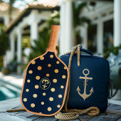 Stilvolle Nautical Navy Blue & Gold Anchor Monogra Pickleball Schläger