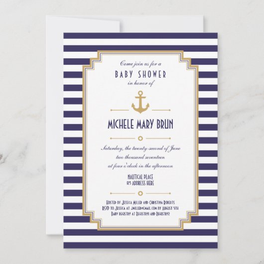 Stilvolle Nautical Neutral Baby Shower Einladung (Vorderseite)