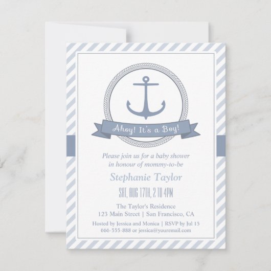 Stilvolle Nautical Themed Baby Shower Einladungen (Vorderseite)