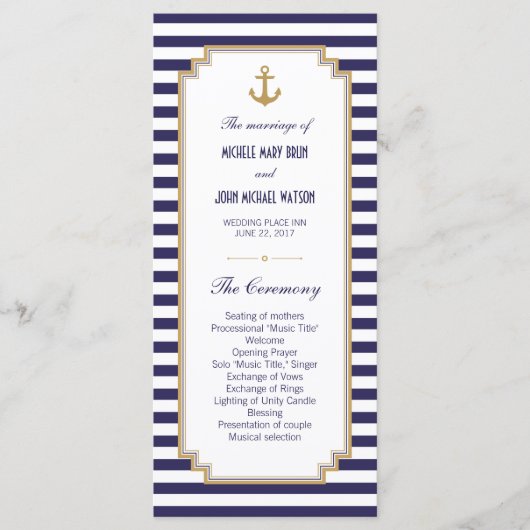Stilvolle Nautical Wedding Program Rack Cards Programm (Vorderseite)