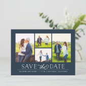 Stilvolle Navy 4 Foto Save the Date (Stehend Vorderseite)