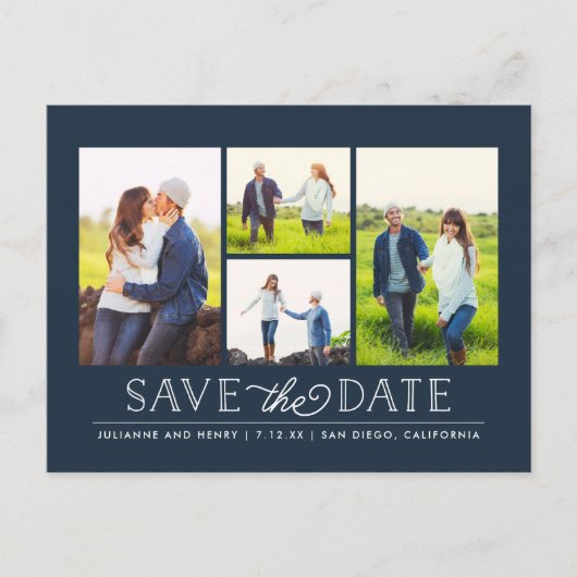 Stilvolle Navy 4 Foto Save the Date Postkarte (Vorderseite)