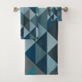 Stilvolle Navy Aquamarin Blue Modern Geometric Pat Badhandtuch Set (Insitu)