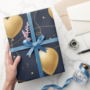 Stilvolle Navy Blau & Gold Ballons Geburtstag Geschenkpapier