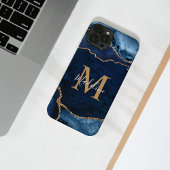Stilvolle Navy Blue Agate Geode Gold Script Monogr iPhone Hülle