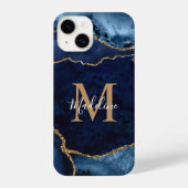 Stilvolle Navy Blue Agate Geode Gold Script Monogr iPhone Hülle (Rückseite)