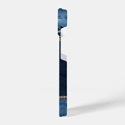 Stilvolle Navy Blue Agate Geode Gold Script Monogr iPhone Hülle (Linke Seite)