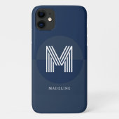 Stilvolle Navy Blue Geometric Modern Monogram Case-Mate iPhone Hülle (Rückseite)