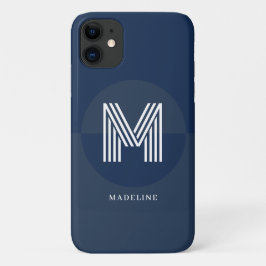 Stilvolle Navy Blue Geometric Modern Monogram Case-Mate iPhone Hülle