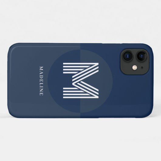 Stilvolle Navy Blue Geometric Modern Monogram Case-Mate iPhone Hülle (Rückseite (Horizontal))